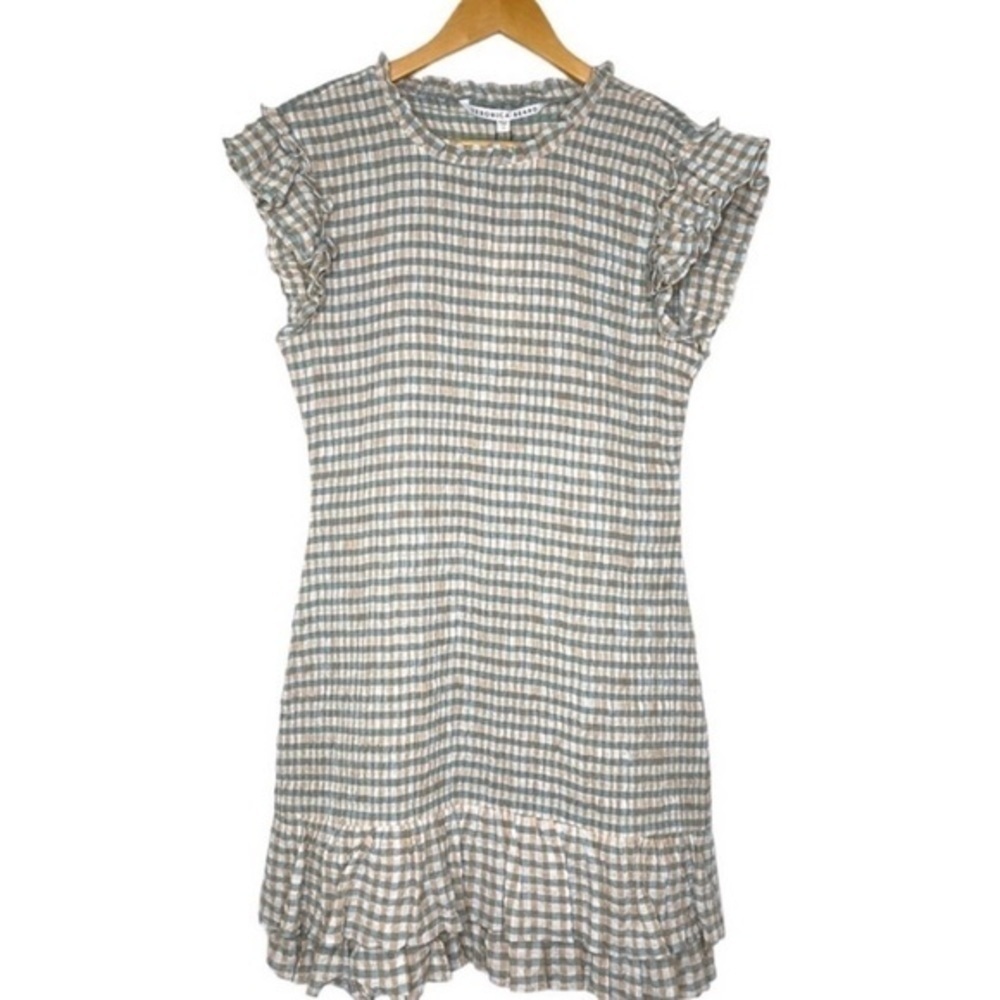 Veronica Beard Cici Smocked Seersucker Plaid Mini Mint Beige Dress NWT - Picture 2 of 16